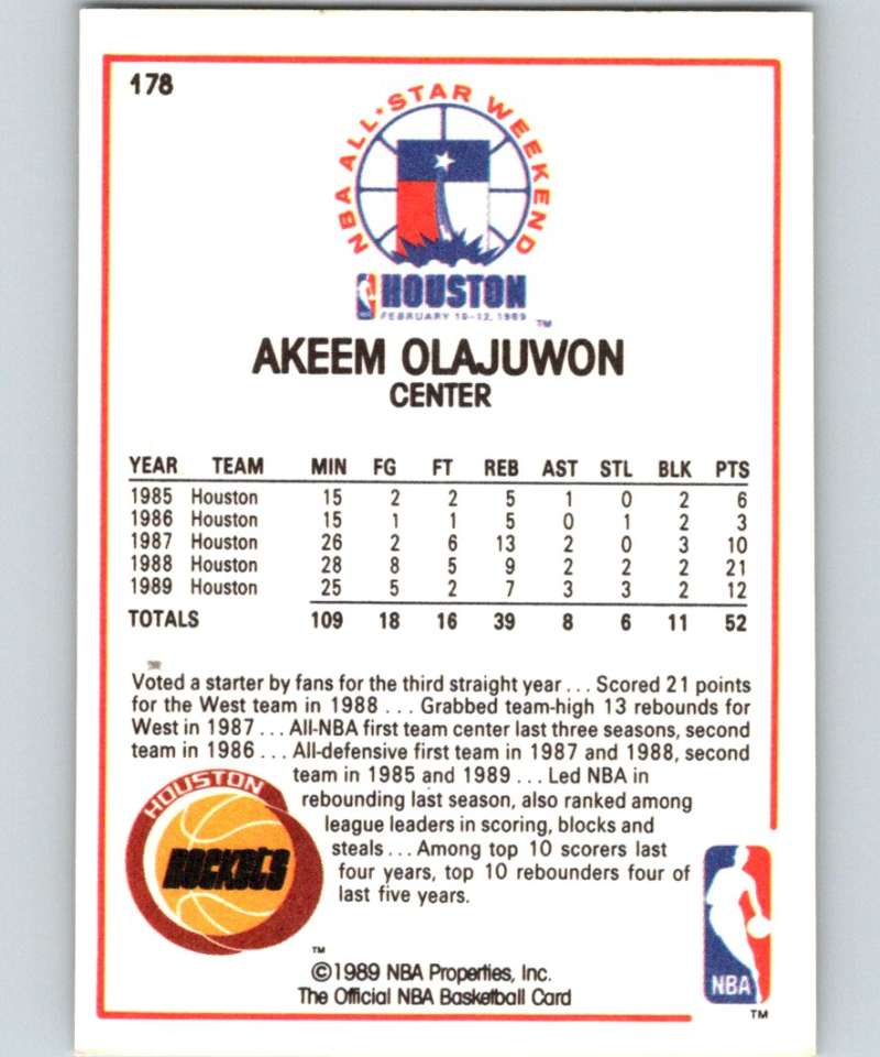 1989-90 Hoops #178 Hakeem Olajuwon Rockets AS NBA Basketball