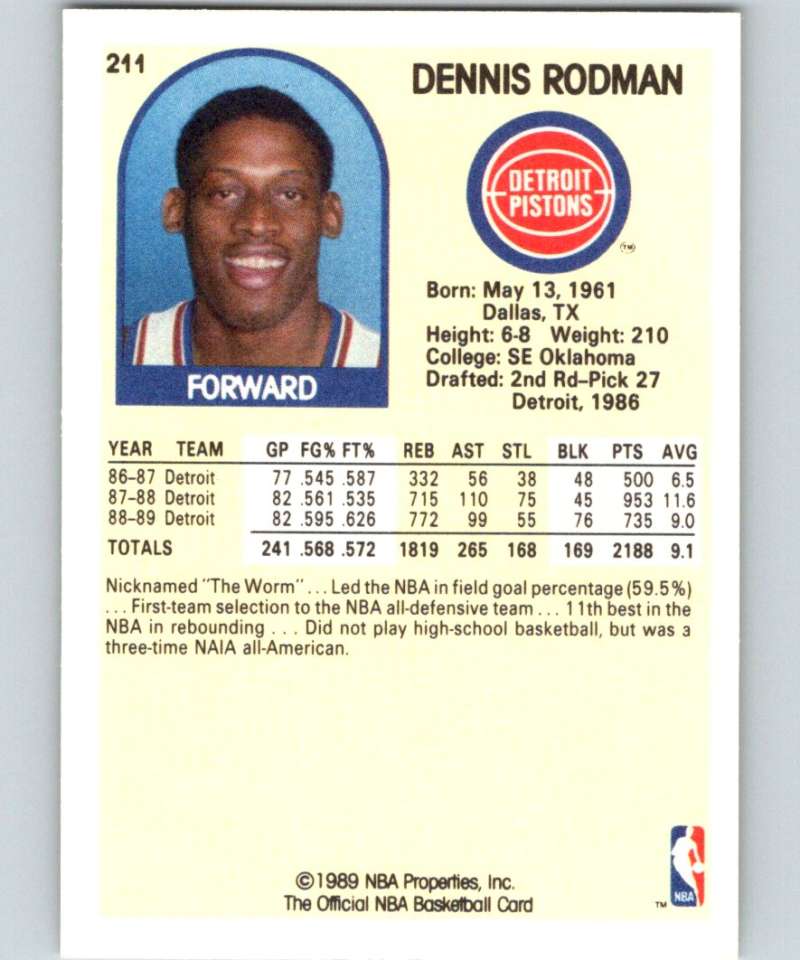 1989-90 Hoops #211 Dennis Rodman Pistons NBA Basketball