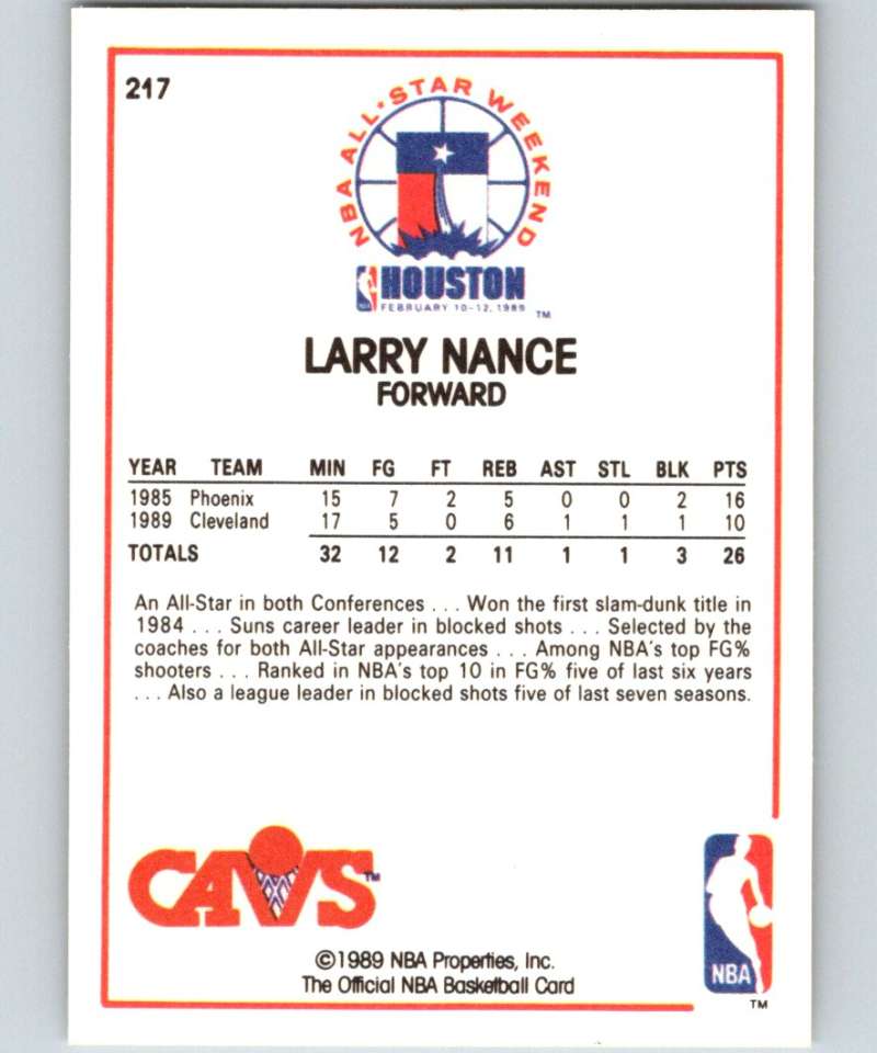 1989-90 Hoops #217 Larry Nance Cavaliers AS NBA Basketball Image 2