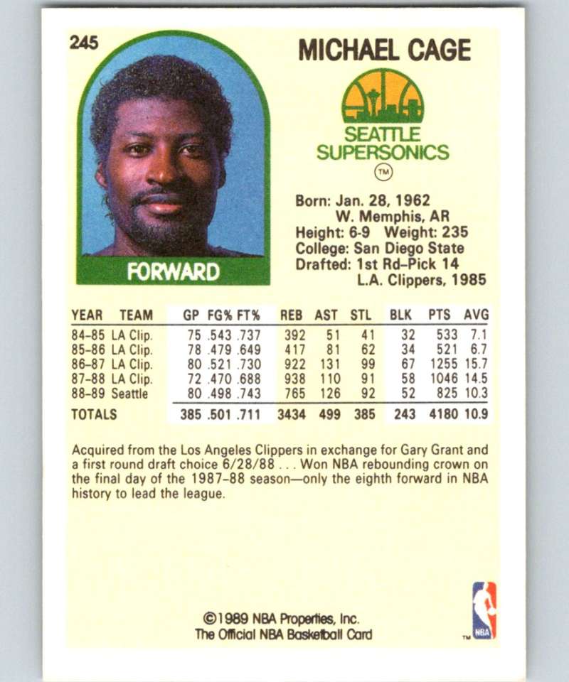 1989-90 Hoops #245 Michael Cage UER NBA Basketball