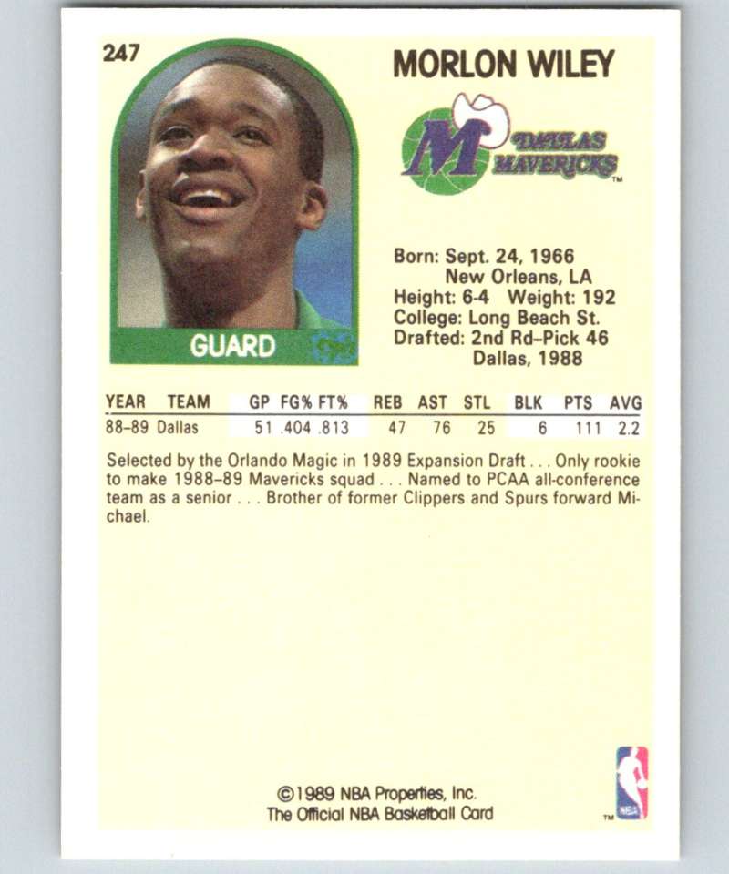 1989-90 Hoops #247 Morlon Wiley RC Rookie SP Mavericks NBA Basketball