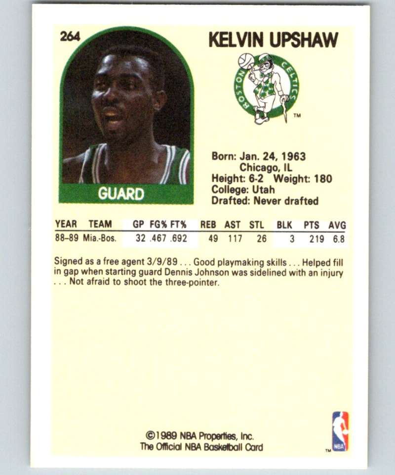 1989-90 Hoops #264 Kelvin Upshaw Celtics NBA Basketball Image 2