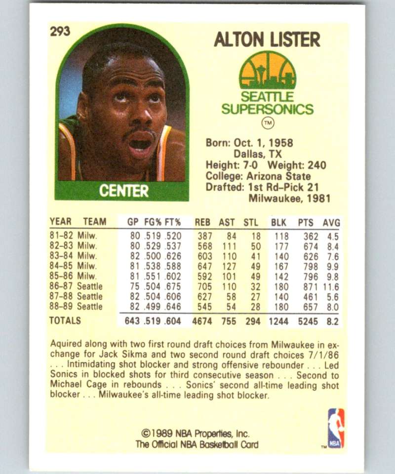 1989-90 Hoops #293 Alton Lister SP NBA Basketball