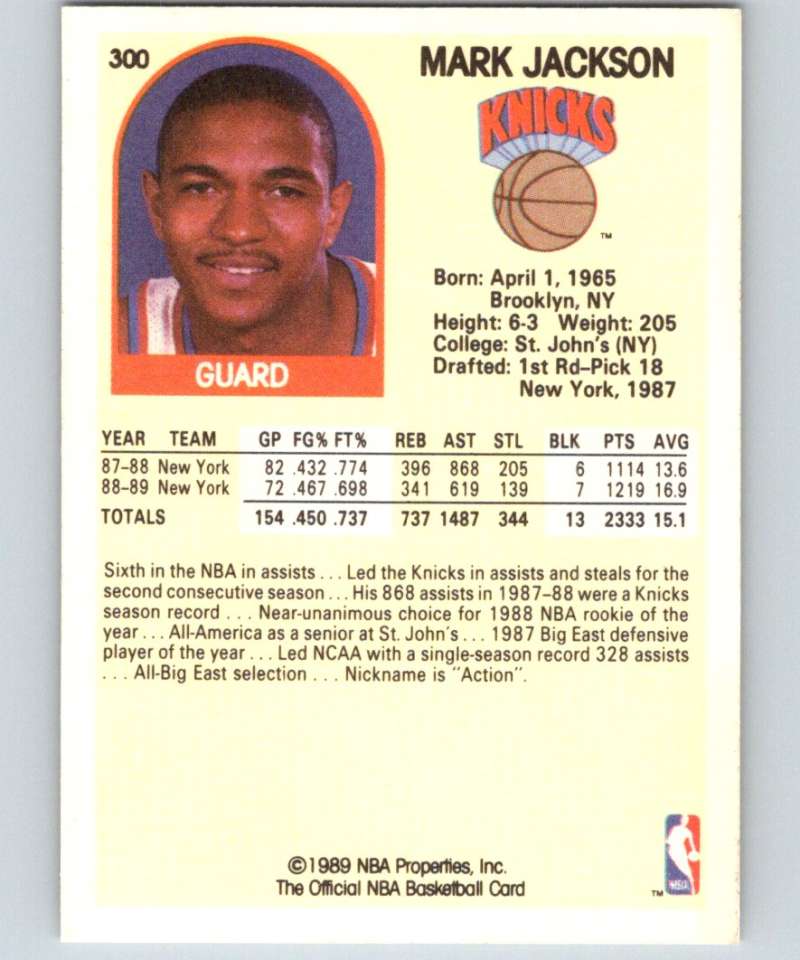 1989-90 Hoops #300 Mark Jackson Knicks NBA Basketball Image 2