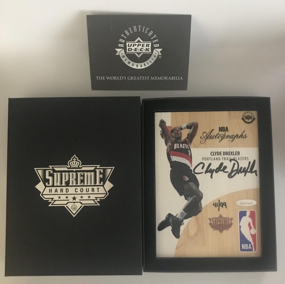 2016-17 Upper Deck Supreme Hard Court 5"x7" Clyde Drexler 41/99 Autograph