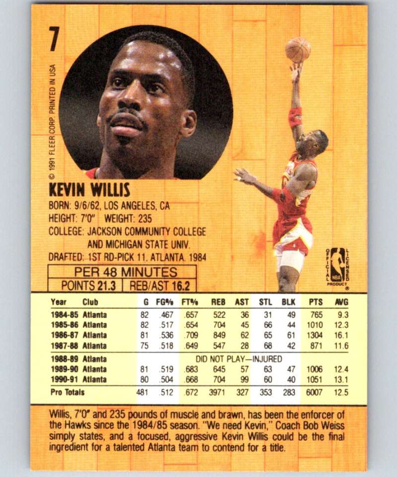 1991-92 Fleer #7 Kevin Willis Hawks NBA Basketball