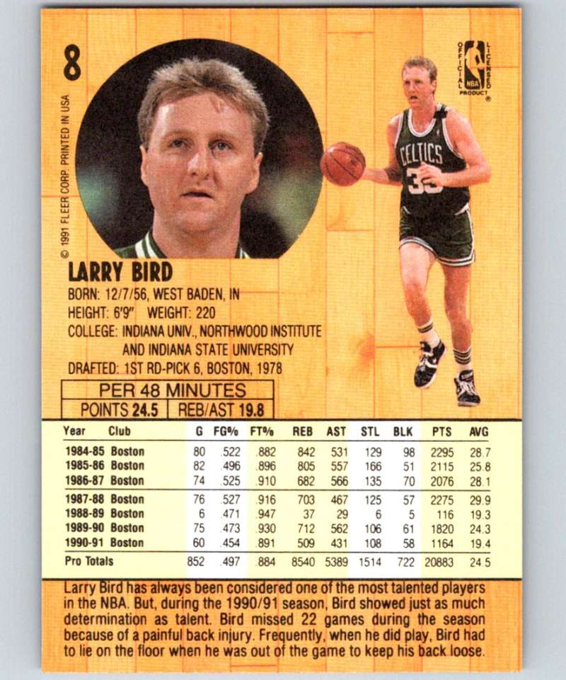 1991-92 Fleer #8 Larry Bird Celtics NBA Basketball