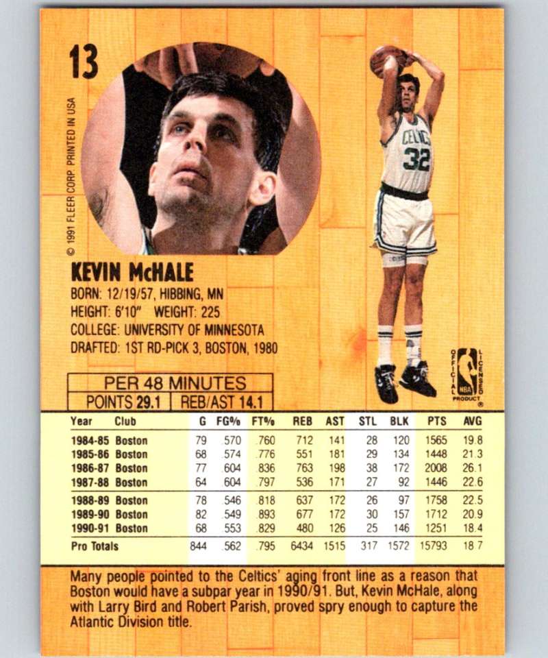 1991-92 Fleer #13 Kevin McHale Celtics NBA Basketball Image 2