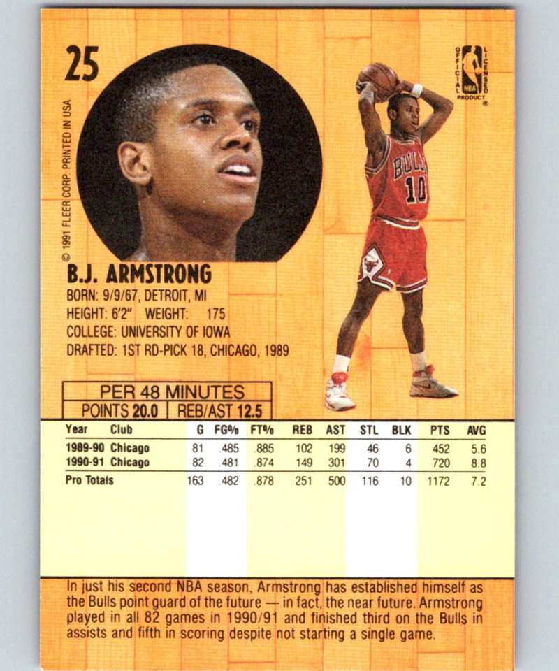 1991-92 Fleer #25 B.J. Armstrong Bulls NBA Basketball Image 2