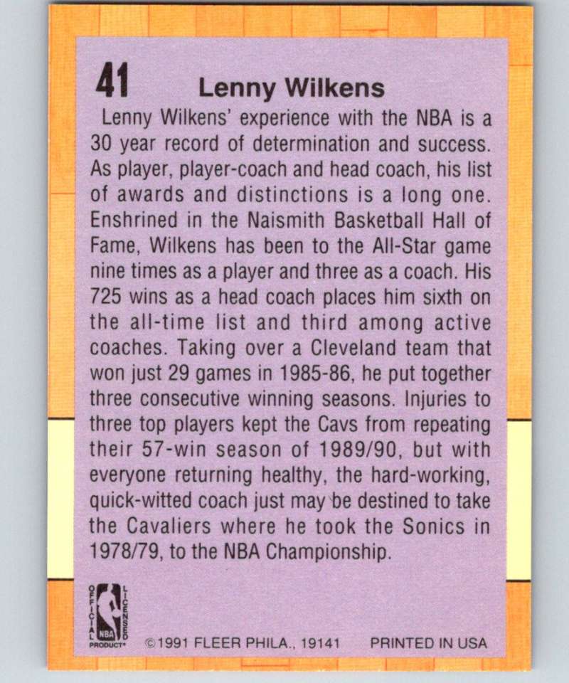 1991-92 Fleer #41 Lenny Wilkens Cavaliers CO NBA Basketball