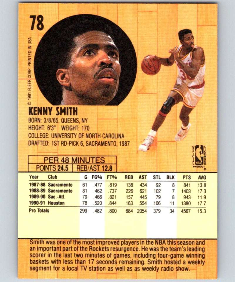 1991-92 Fleer #78 Kenny Smith Rockets NBA Basketball