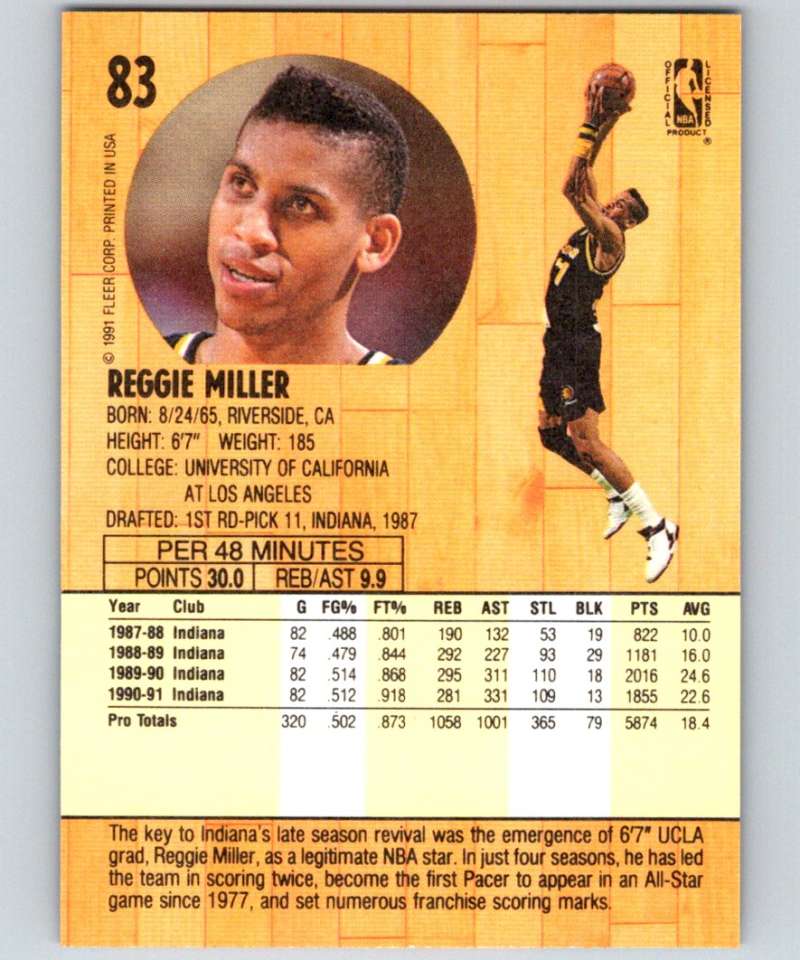 1991-92 Fleer #83 Reggie Miller Pacers NBA Basketball