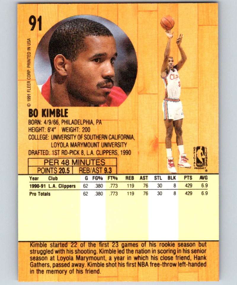 1991-92 Fleer #91 Bo Kimble Clippers NBA Basketball