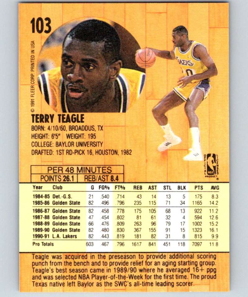 1991-92 Fleer #103 Terry Teagle Lakers NBA Basketball