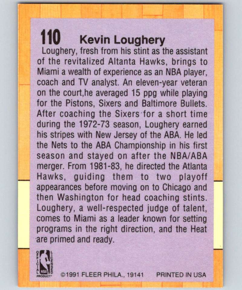 1991-92 Fleer #110 Kevin Loughery Heat CO NBA Basketball Image 2