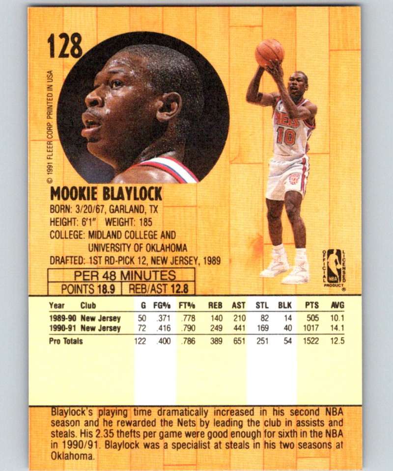 1991-92 Fleer #128 Mookie Blaylock NJ Nets NBA Basketball Image 2