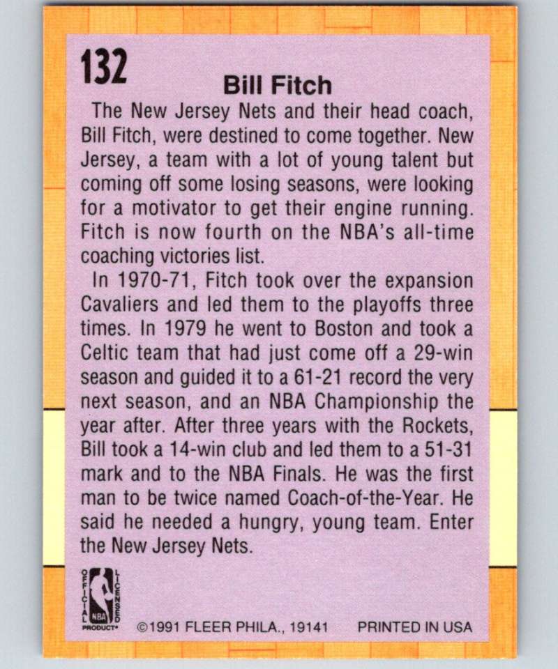 1991-92 Fleer #132 Bill Fitch NJ Nets CO NBA Basketball