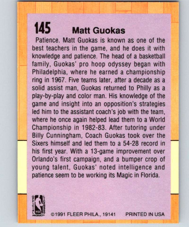 1991-92 Fleer #145 Matt Guokas Magic CO NBA Basketball