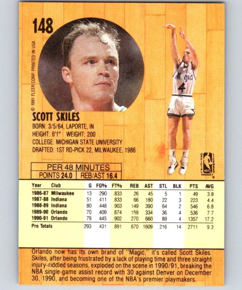 1991-92 Fleer #148 Scott Skiles Magic NBA Basketball