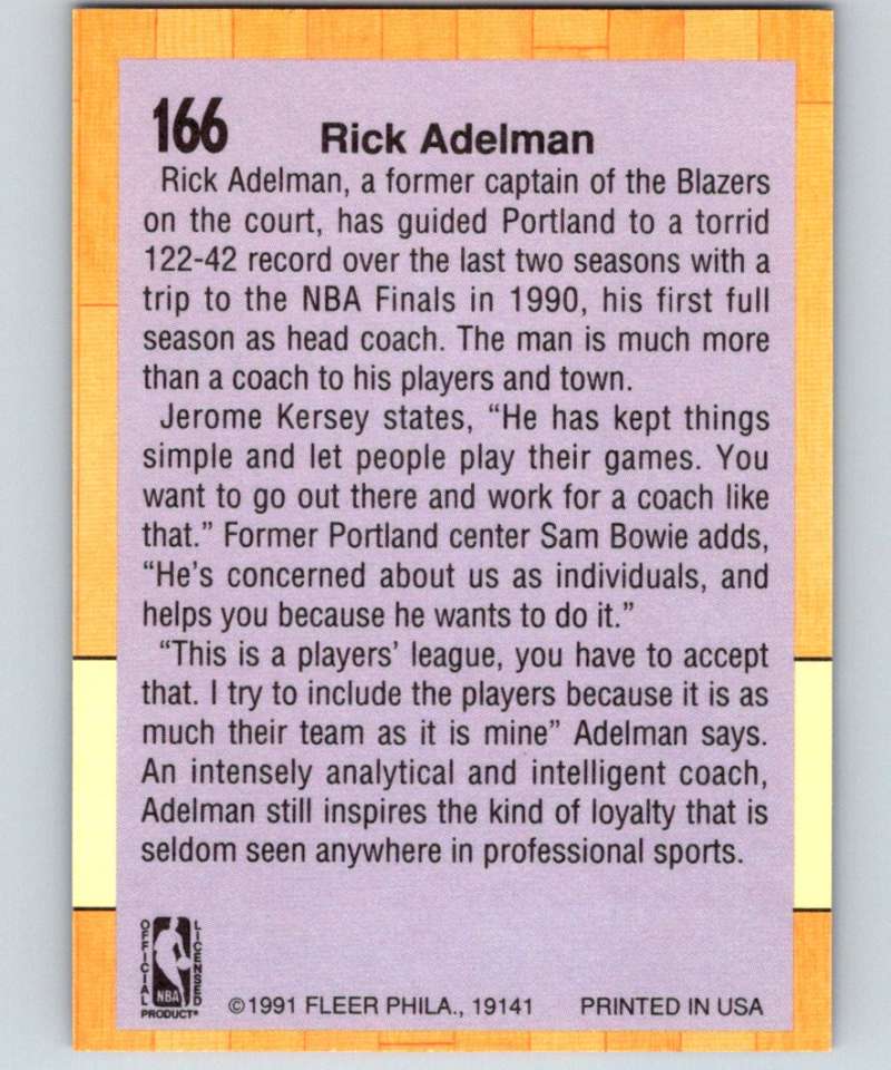 1991-92 Fleer #166 Rick Adelman Blazers CO NBA Basketball