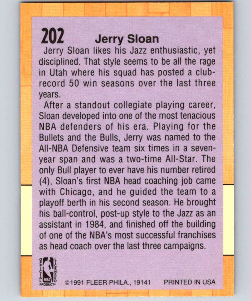 1991-92 Fleer #202 Jerry Sloan Jazz CO NBA Basketball