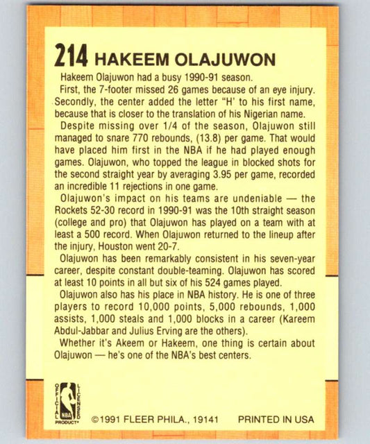 1991-92 Fleer #214 Hakeem Olajuwon Rockets AS NBA Basketball