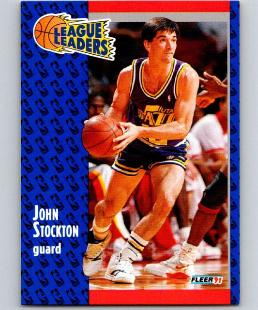 1991-92 Fleer #221 John Stockton Jazz LL NBA Basketball Image 1