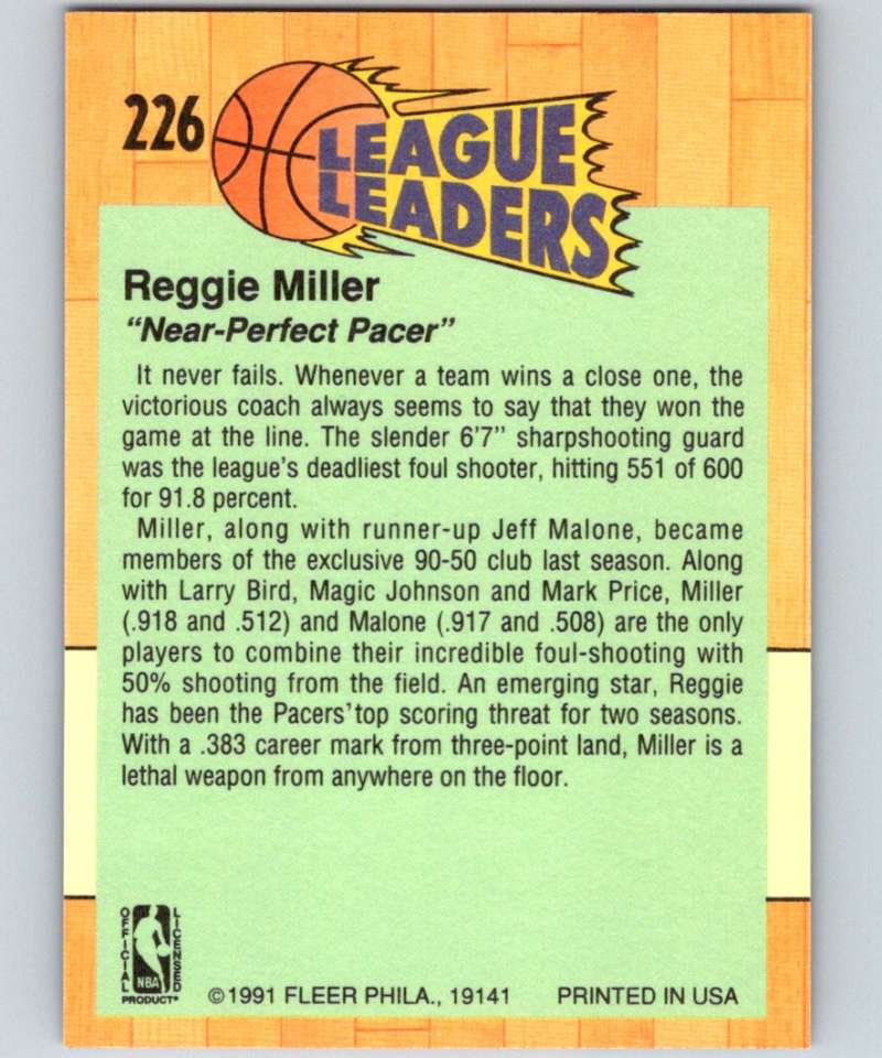 1991-92 Fleer #226 Reggie Miller Pacers LL NBA Basketball Image 2