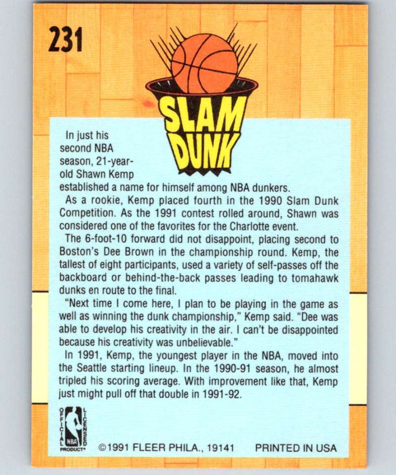 1991-92 Fleer #231 Shawn Kemp SD NBA Basketball Image 2