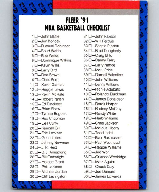 1991-92 Fleer #239 Checklist 1-120 NBA Basketball Image 1