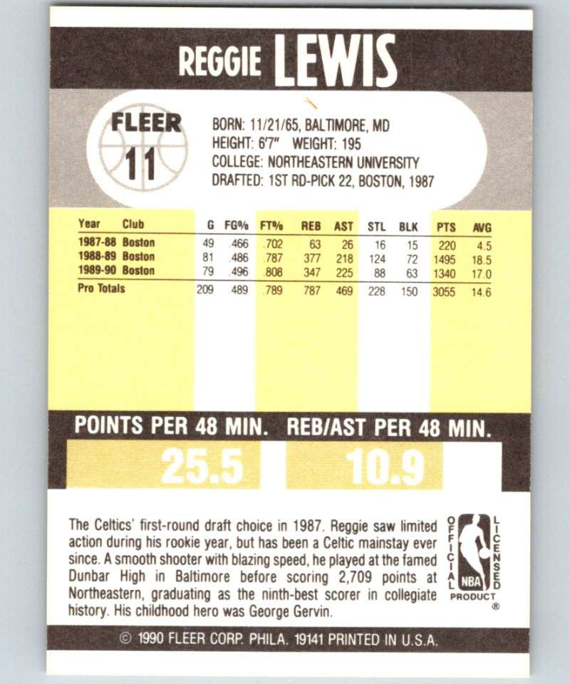 1990-91 Fleer #11 Reggie Lewis Celtics NBA Basketball