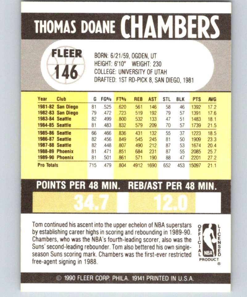 1990-91 Fleer #146 Tom Chambers Suns NBA Basketball Image 2
