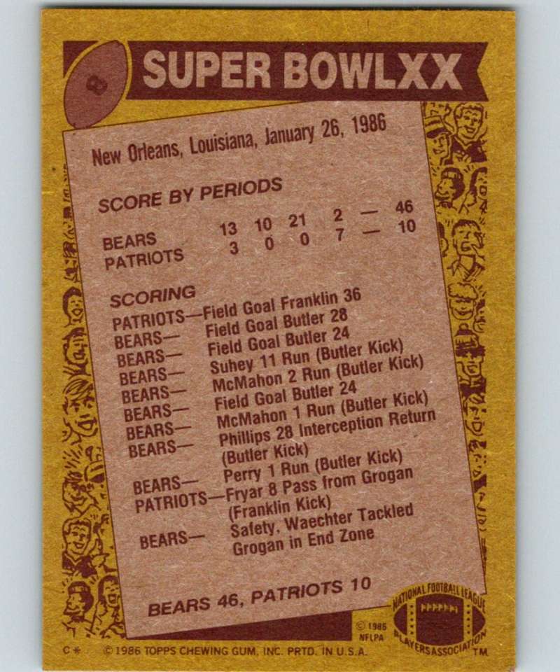 1986 Topps #8 Super Bowl XX Bears NFL Football
