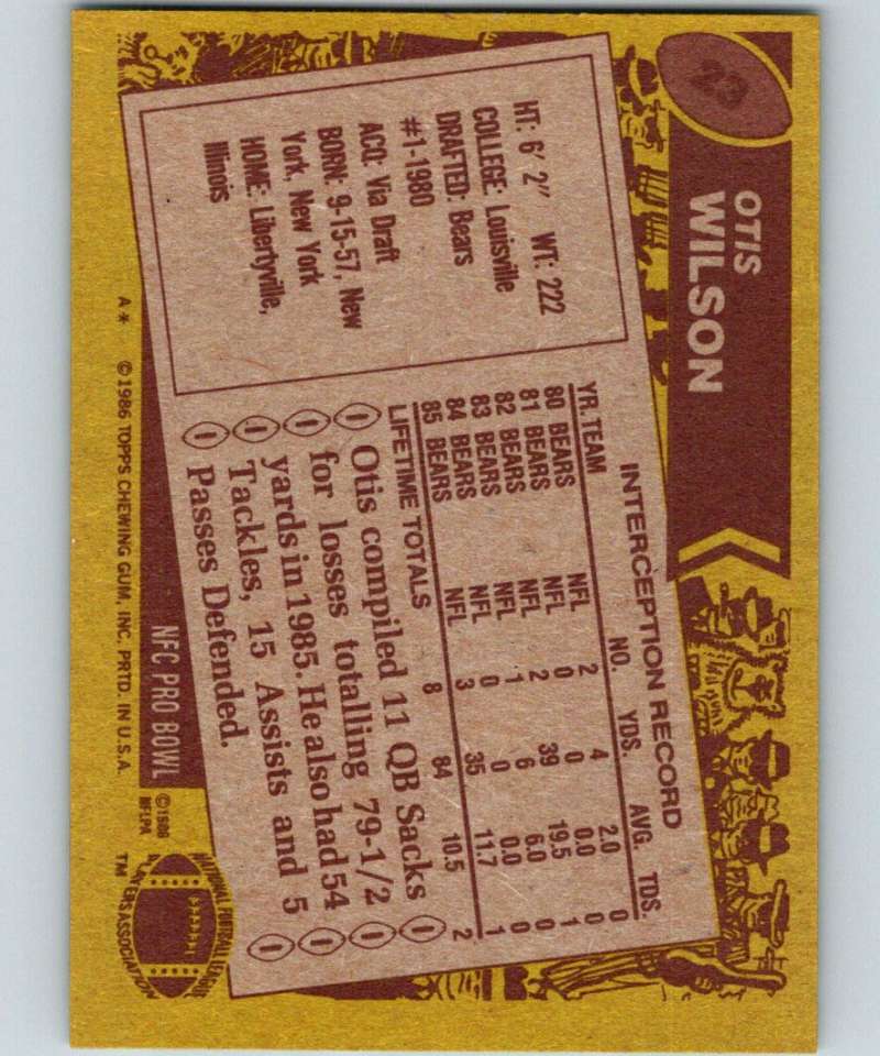 1986 Topps #23 Otis Wilson Bears NFL Football