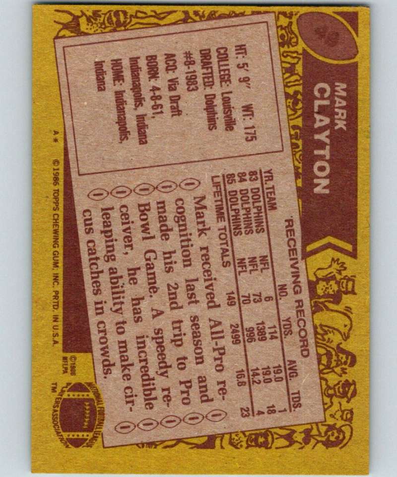 1986 Topps #49 Mark Clayton Dolphins NFL Football