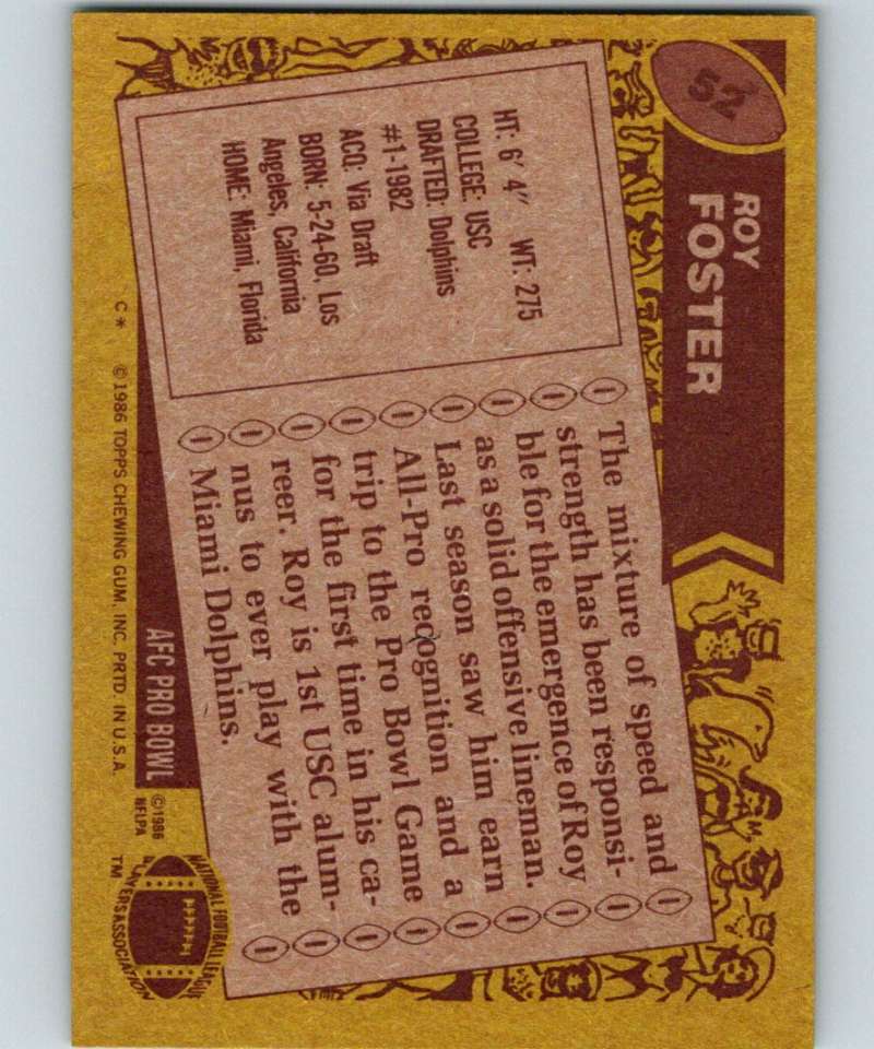1986 Topps #52 Roy Foster Dolphins NFL Football