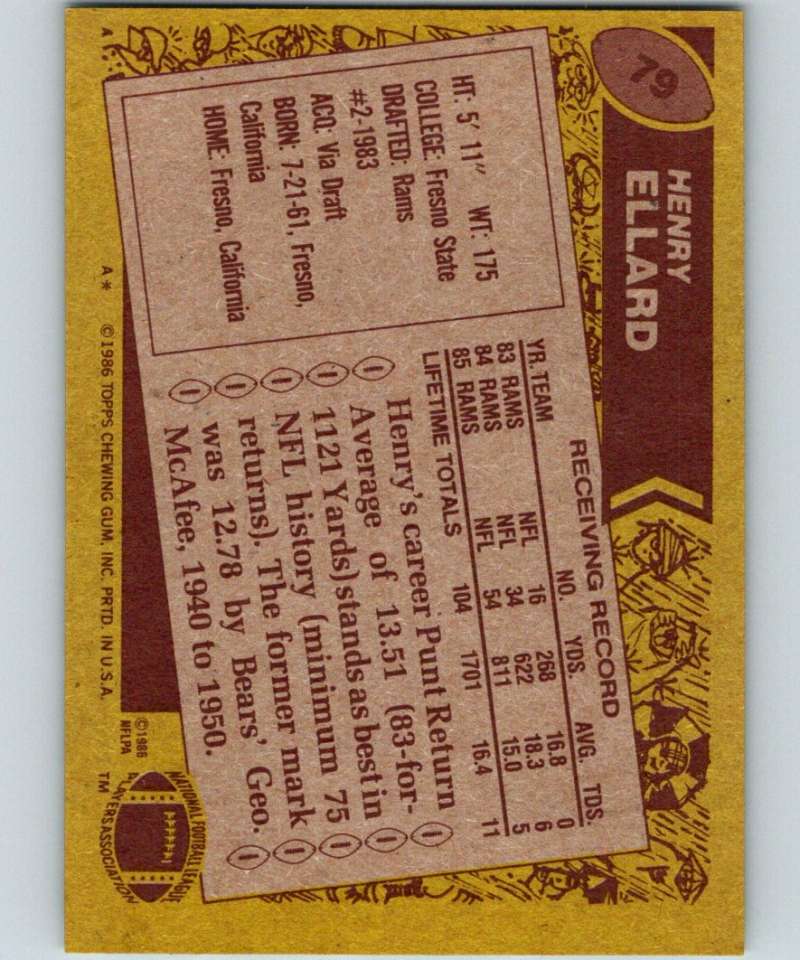 1986 Topps #79 Henry Ellard LA Rams NFL Football Image 2