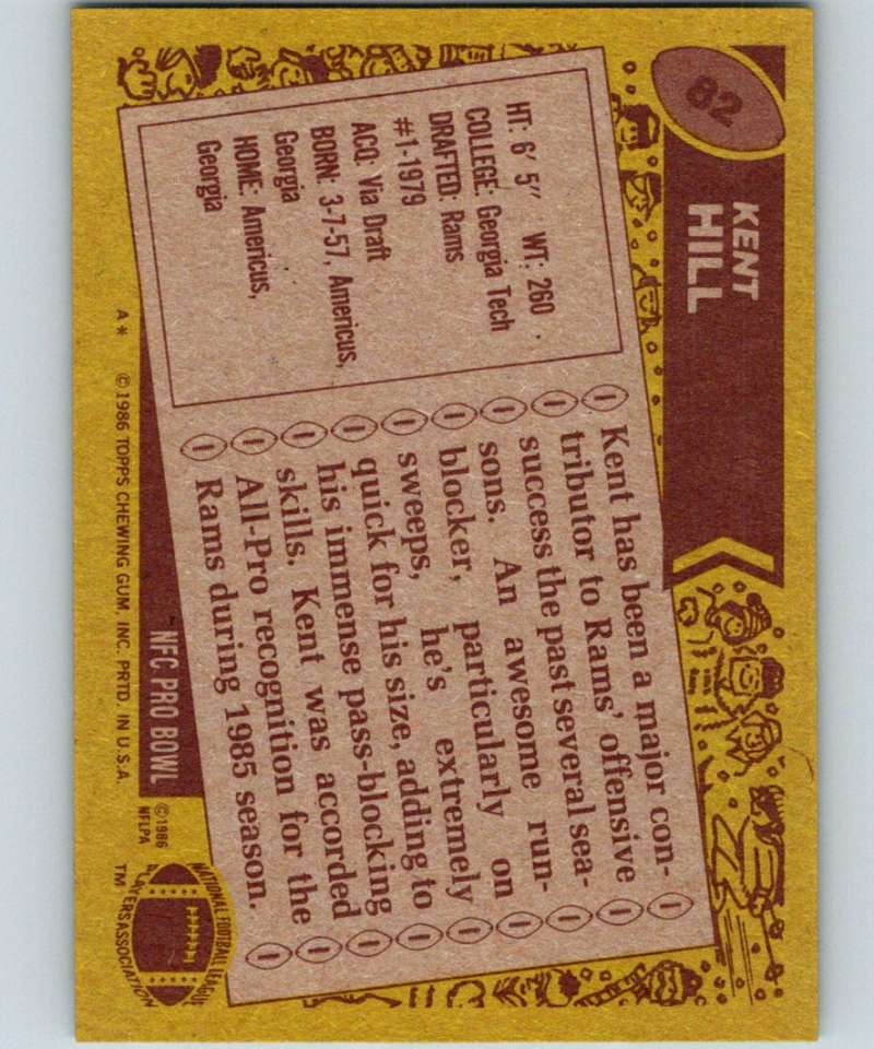 1986 Topps #82 Kent Hill LA Rams AP NFL Football