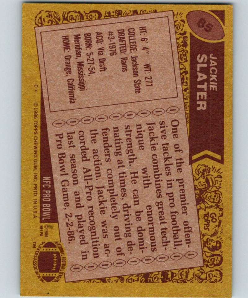 1986 Topps #85 Jackie Slater LA Rams NFL Football Image 2
