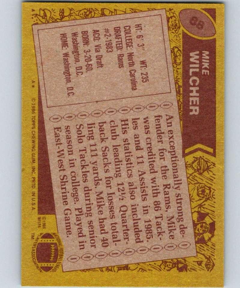 1986 Topps #88 Mike Wilcher LA Rams NFL Football