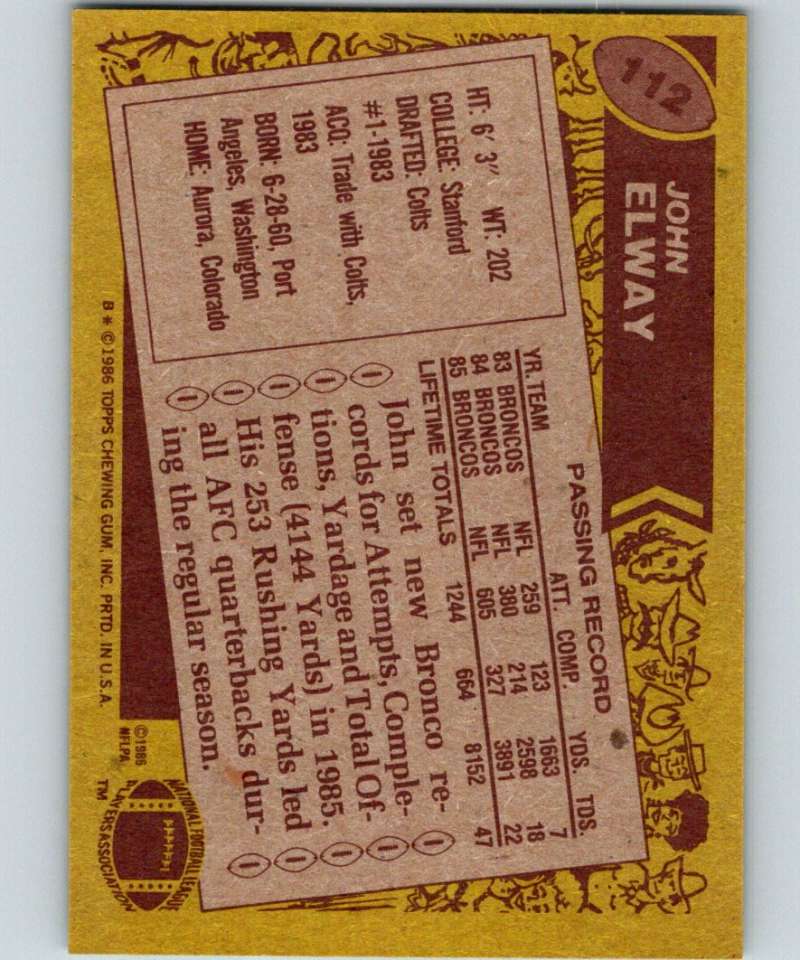 1986 Topps #112 John Elway Broncos NFL Football
