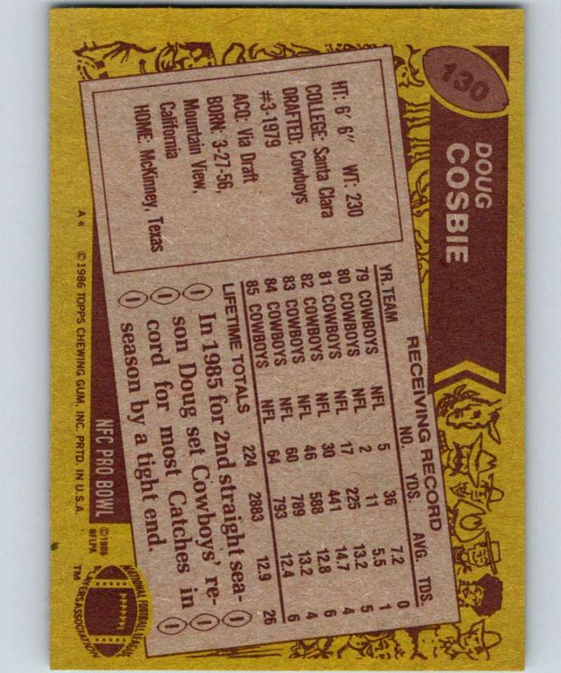 1986 Topps #130 Doug Cosbie Cowboys NFL Football