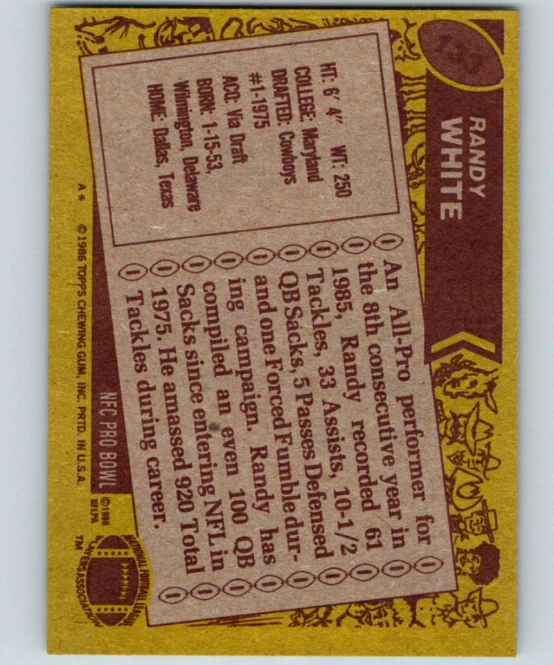 1986 Topps #133 Randy White Cowboys NFL Football Image 2