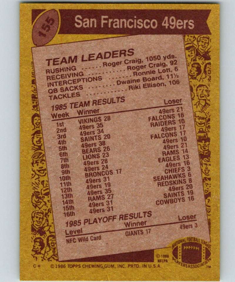 1986 Topps #155 Roger Craig 49ers TL NFL Football Image 2