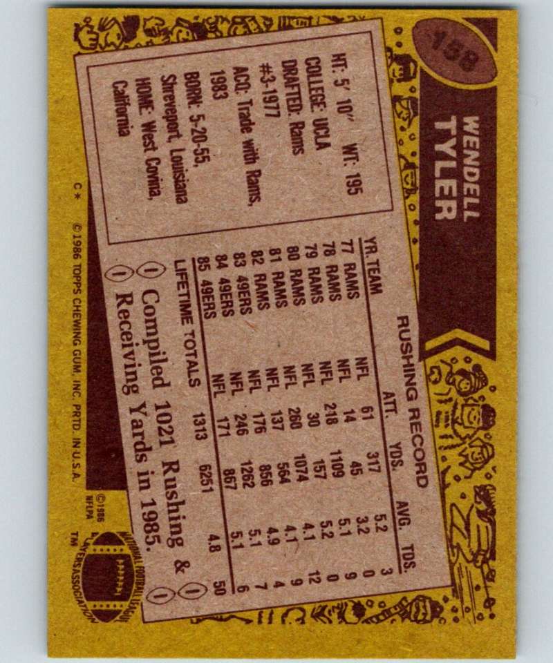 1986 Topps #158 Wendell Tyler 49ers NFL Football Image 2