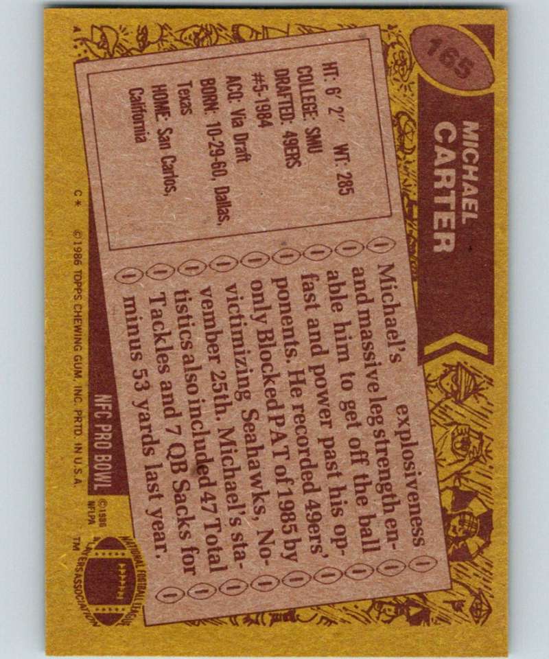 1986 Topps #165 Michael Carter RC Rookie 49ers NFL Football Image 2