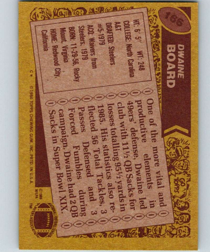 1986 Topps #166 Dwaine Board 49ers NFL Football Image 2