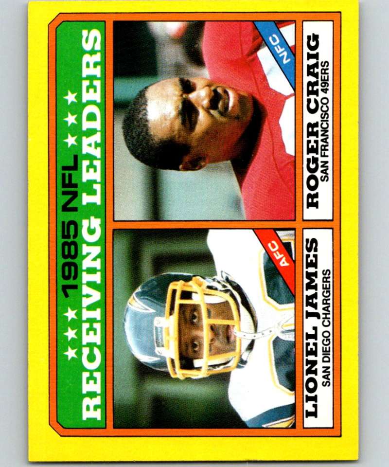 1986 Topps #226 Lionel James/Roger Craig Receiving Leaders LL NFL Football Image 1