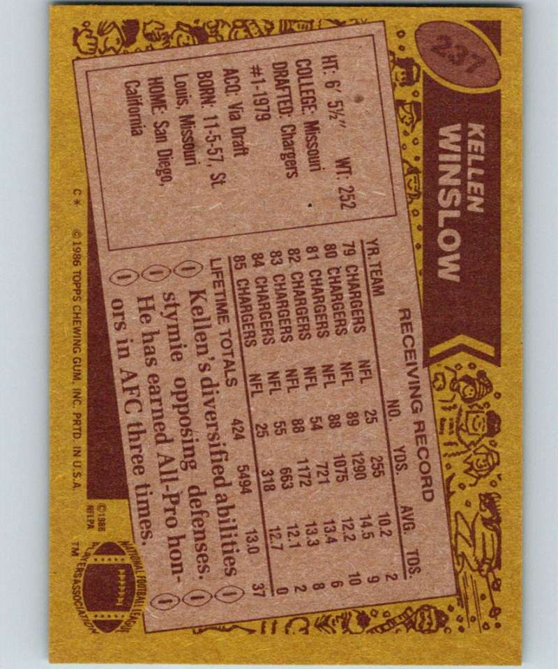 1986 Topps #237 Kellen Winslow Chargers NFL Football