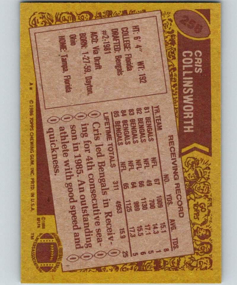 1986 Topps #258 Cris Collinsworth Bengals NFL Football